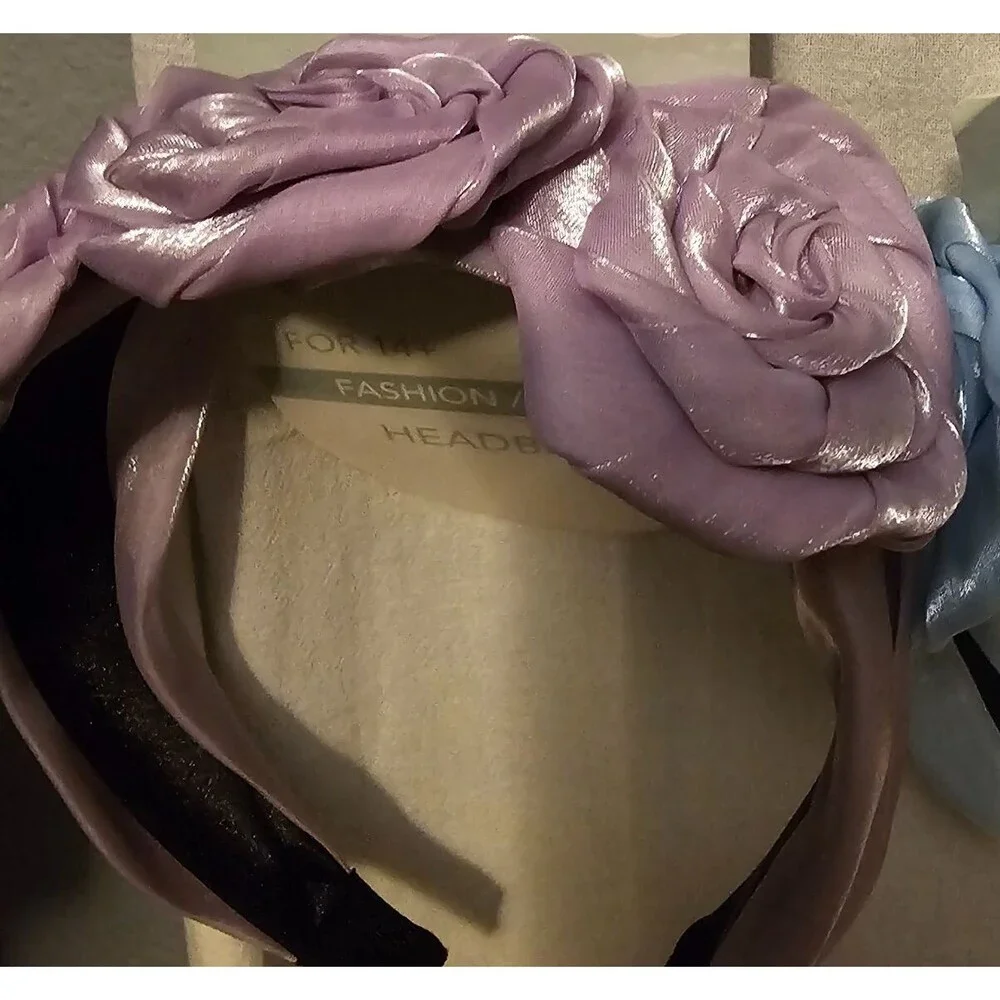 Rose Headband Silky Material Children or Adult sized Pink, Blue, Purple pastels